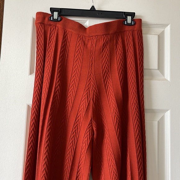 Anthropologie Cable-Knit wide-Leg Pant Set Brick Red - Picture 6 of 12